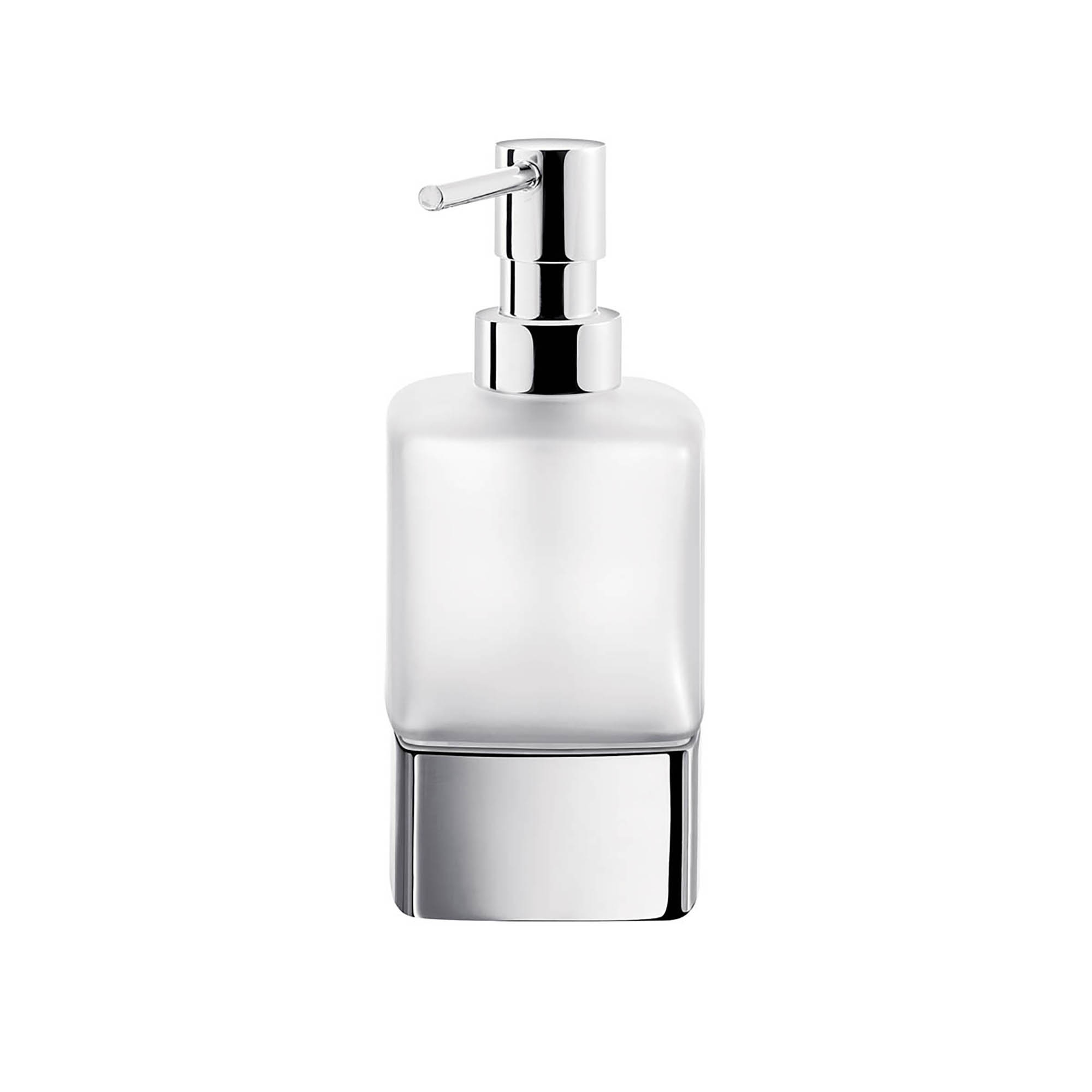 Lea A1912Z Polished Chrome Tabletop Frosted Glass Soap Dispenser and Polished Chrome Base