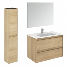 Ambra 80F Pack 2 Nordic Oak Complete Vanity Unit with Column and Mirror
