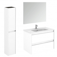 Ambra 80F Pack 2 Gloss White Complete Vanity Unit with Column and Mirror