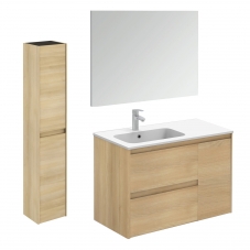 Ambra 90 Pack 2 Nordic Oak Complete Vanity Unit with Column and Mirror