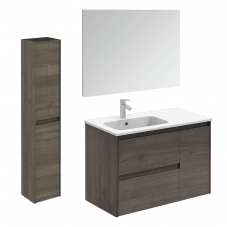 Ambra 90 Pack 2 Samara Ash Complete Vanity Unit with Column and Mirror
