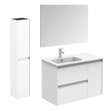 Ambra 90 Pack 2 Gloss White Complete Vanity Unit with Column and Mirror