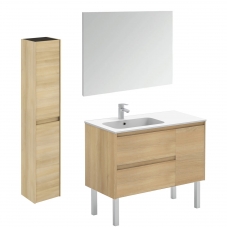 Ambra 90F Pack 2 Nordic Oak Complete Vanity Unit with Column and Mirror