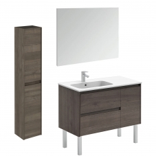 Ambra 90F Pack 2 Samara Ash Complete Vanity Unit with Column and Mirror