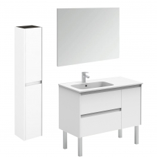 Ambra 90F Pack 2 Gloss White Complete Vanity Unit with Column and Mirror