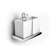 Luna LU 3224D Polished Chrome Double Holder with Soap Dispenser and Tumbler in Ceramic White