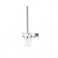Quadro A16140 Polished Chrome Wall Mount Toilet Brush Holder with Frosted Glass Dish
